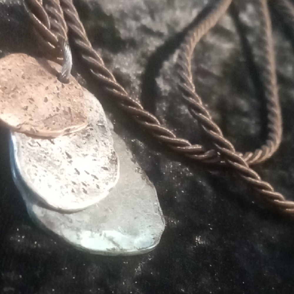 Silver and Brown Braided Cord Necklace with Crystal Pendant 26 In Long - Picture 3 of 5